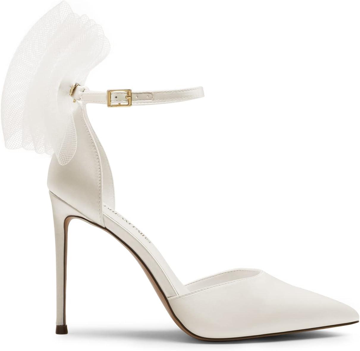 imageDREAM PAIRS Womens High Heels Strappy Closed Toe Stiletto Pointed Toe Mesh Bows Ankle Strap DOrsay Sexy Dress Wedding Party Pumps ShoesWhite