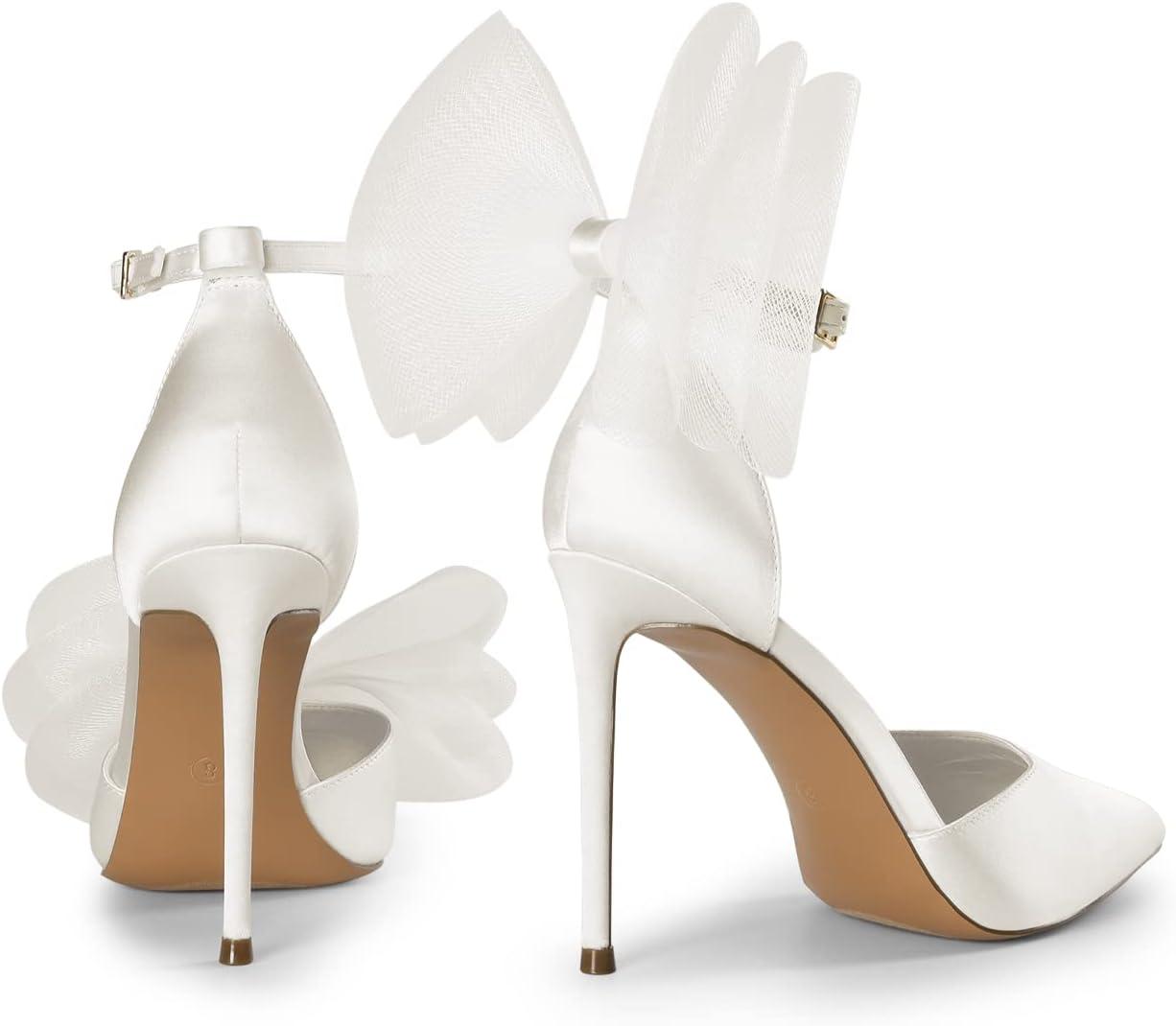 imageDREAM PAIRS Womens High Heels Strappy Closed Toe Stiletto Pointed Toe Mesh Bows Ankle Strap DOrsay Sexy Dress Wedding Party Pumps ShoesWhite