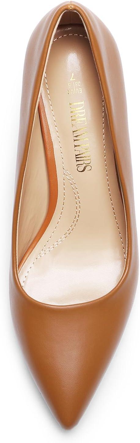 imageDREAM PAIRS Womens High Stiletto Heels Closed Pointed Toe Dress Pumps Shoes for Wedding Work Office Business 3 InchesBrownpu