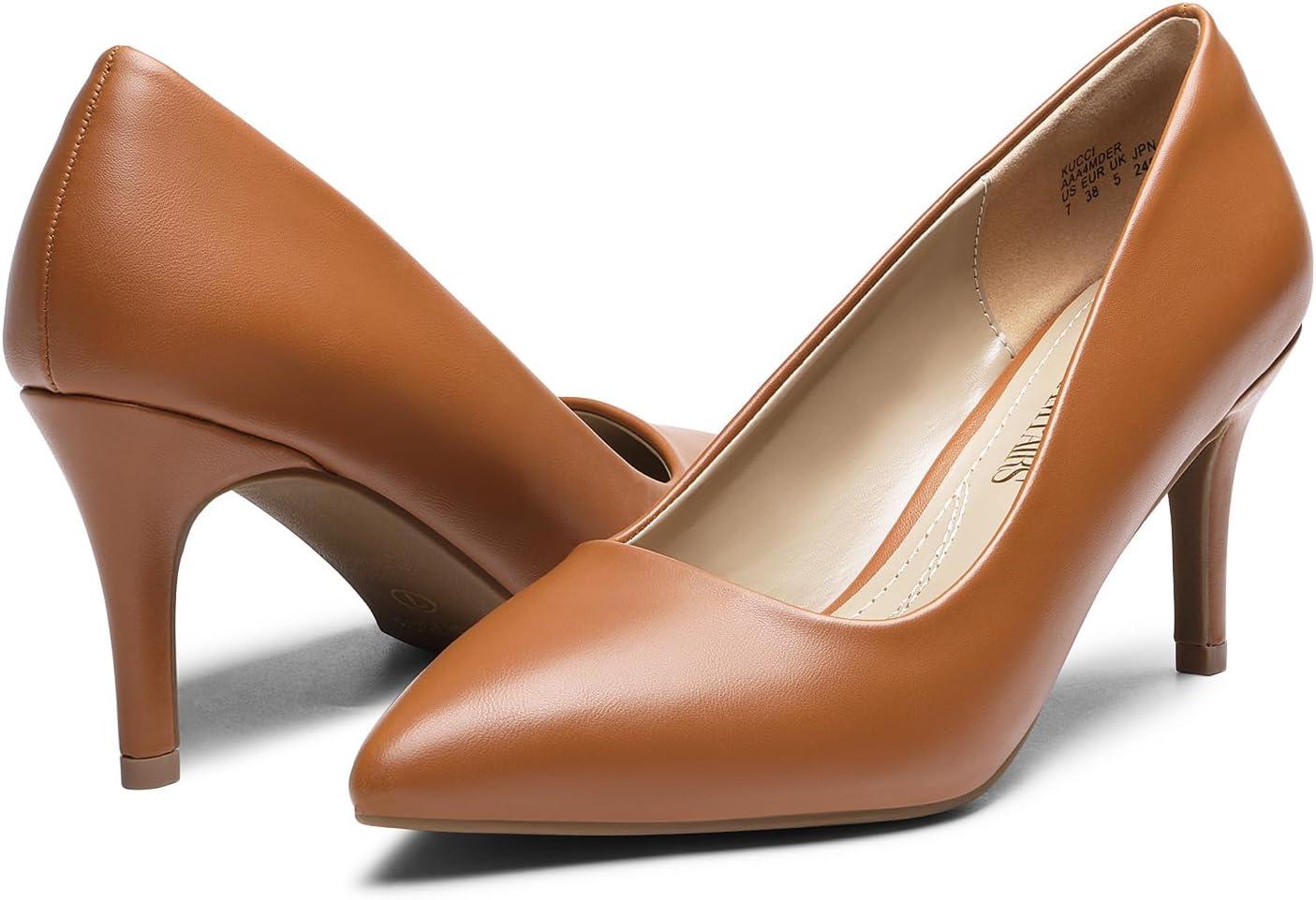 imageDREAM PAIRS Womens High Stiletto Heels Closed Pointed Toe Dress Pumps Shoes for Wedding Work Office Business 3 InchesBrownpu
