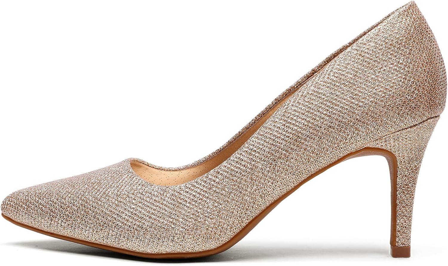 imageDREAM PAIRS Womens High Stiletto Heels Closed Pointed Toe Dress Pumps Shoes for Wedding Work Office Business 3 InchesGoldGlitter