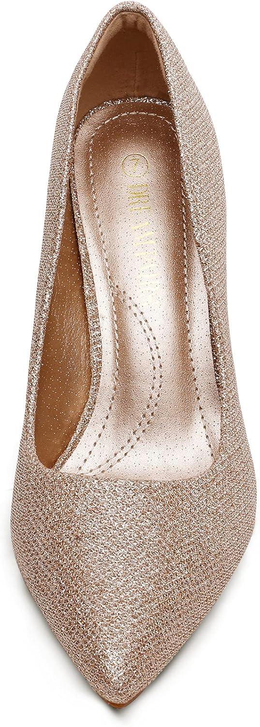 imageDREAM PAIRS Womens High Stiletto Heels Closed Pointed Toe Dress Pumps Shoes for Wedding Work Office Business 3 InchesGoldGlitter