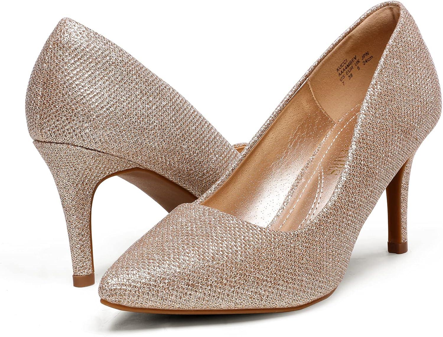 imageDREAM PAIRS Womens High Stiletto Heels Closed Pointed Toe Dress Pumps Shoes for Wedding Work Office Business 3 InchesGoldGlitter