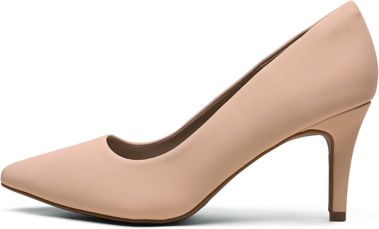 imageDREAM PAIRS Womens High Stiletto Heels Closed Pointed Toe Dress Pumps Shoes for Wedding Work Office Business 3 InchesNudeNubuck