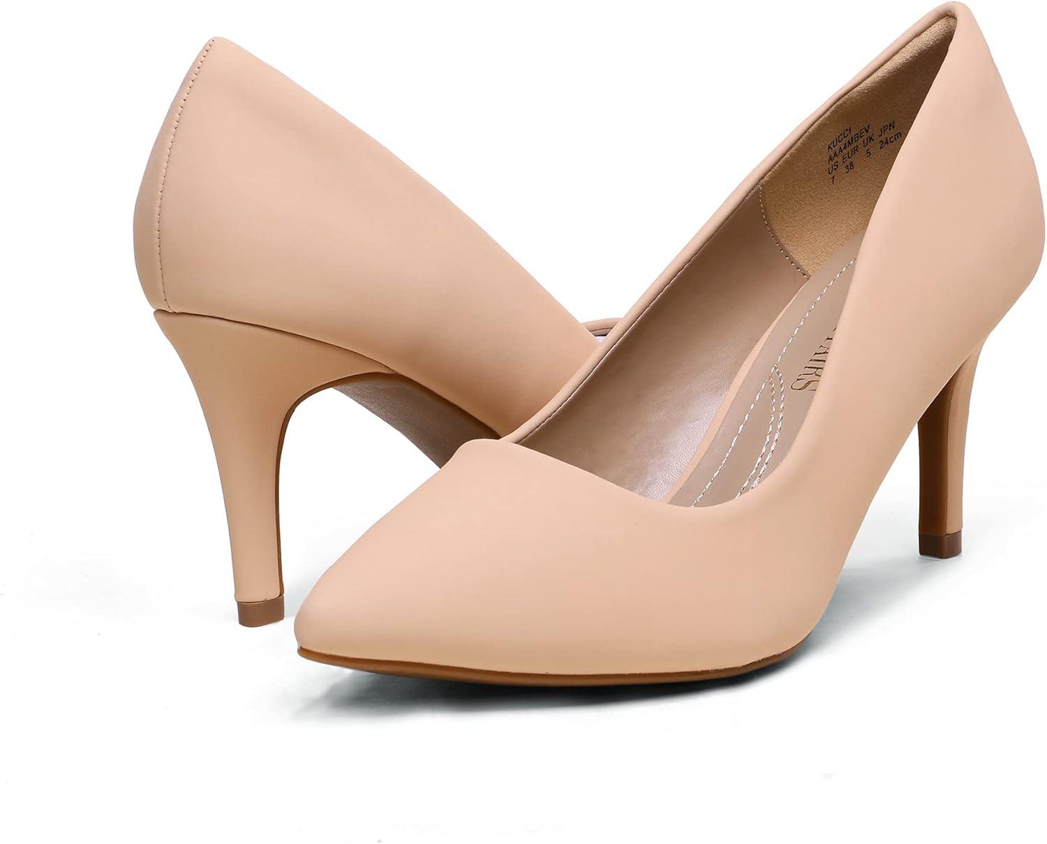 imageDREAM PAIRS Womens High Stiletto Heels Closed Pointed Toe Dress Pumps Shoes for Wedding Work Office Business 3 InchesNudeNubuck