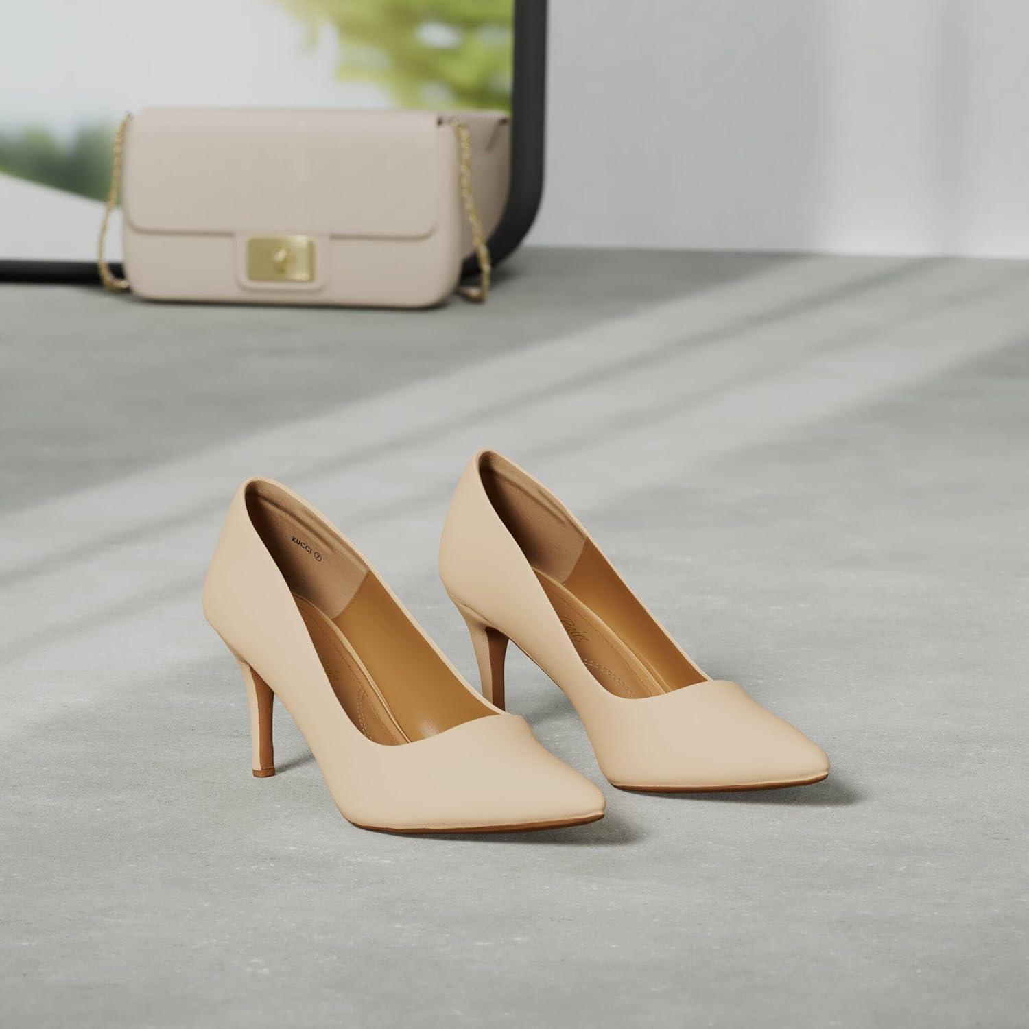 imageDREAM PAIRS Womens High Stiletto Heels Closed Pointed Toe Dress Pumps Shoes for Wedding Work Office Business 3 InchesNudeNubuck