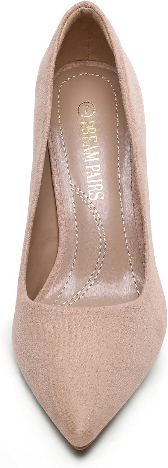 imageDREAM PAIRS Womens High Stiletto Heels Closed Pointed Toe Dress Pumps Shoes for Wedding Work Office Business 3 InchesNudeSuede