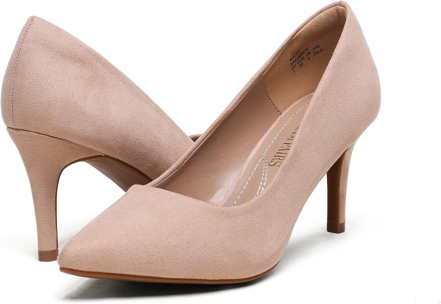 imageDREAM PAIRS Womens High Stiletto Heels Closed Pointed Toe Dress Pumps Shoes for Wedding Work Office Business 3 InchesNudeSuede
