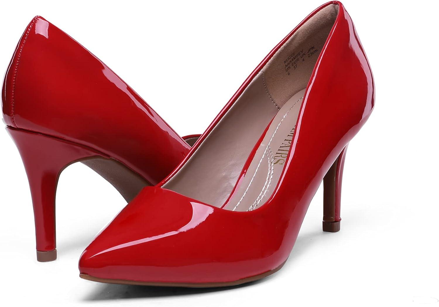 imageDREAM PAIRS Womens High Stiletto Heels Closed Pointed Toe Dress Pumps Shoes for Wedding Work Office Business 3 InchesRedPat