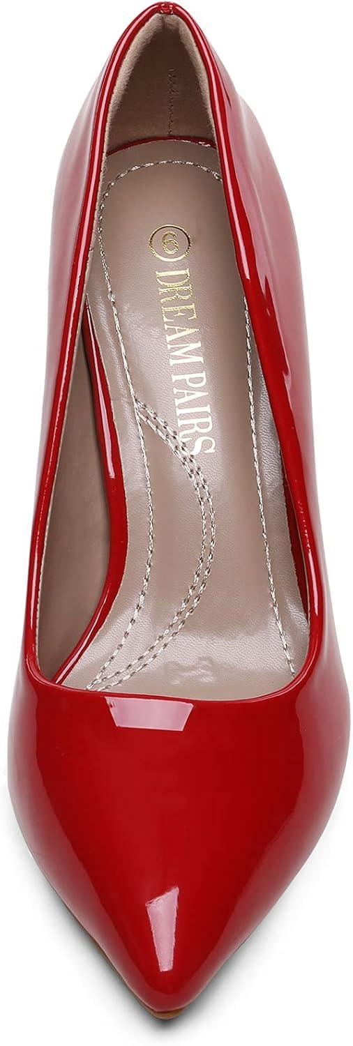 imageDREAM PAIRS Womens High Stiletto Heels Closed Pointed Toe Dress Pumps Shoes for Wedding Work Office Business 3 InchesRedPat