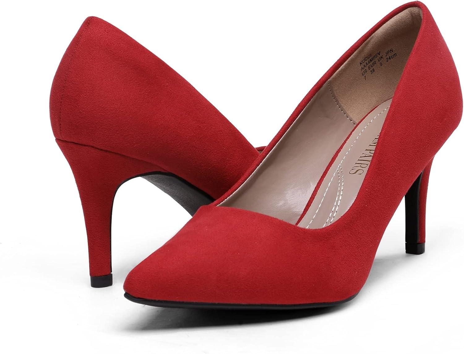 imageDREAM PAIRS Womens High Stiletto Heels Closed Pointed Toe Dress Pumps Shoes for Wedding Work Office Business 3 InchesRedSuede