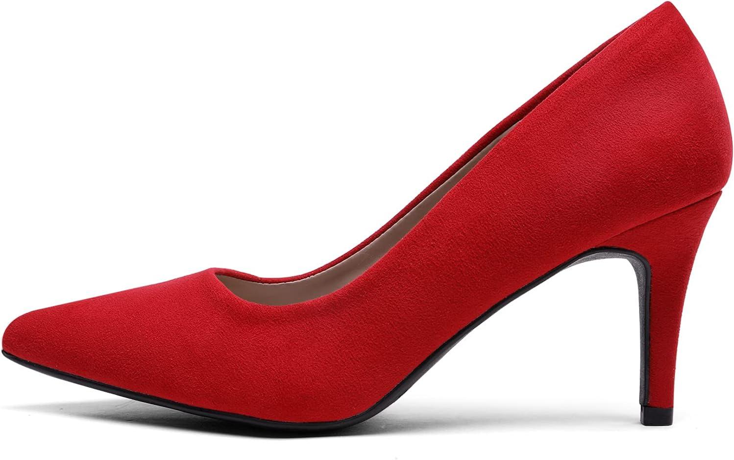 imageDREAM PAIRS Womens High Stiletto Heels Closed Pointed Toe Dress Pumps Shoes for Wedding Work Office Business 3 InchesRedSuede