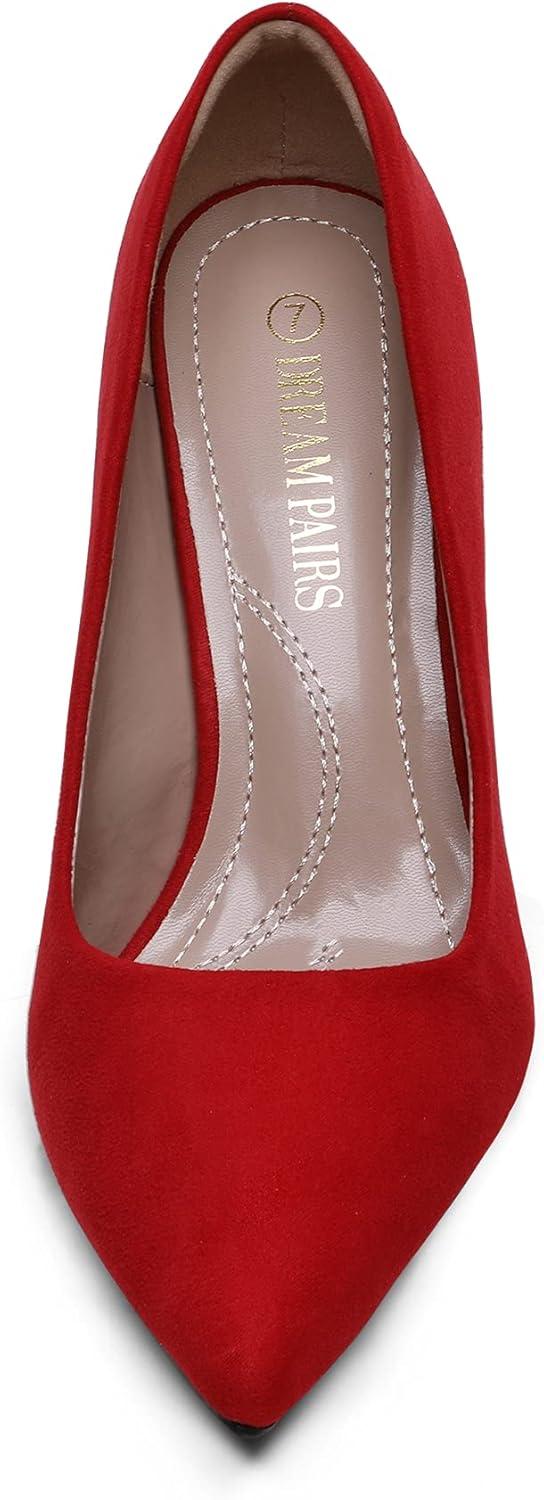 imageDREAM PAIRS Womens High Stiletto Heels Closed Pointed Toe Dress Pumps Shoes for Wedding Work Office Business 3 InchesRedSuede