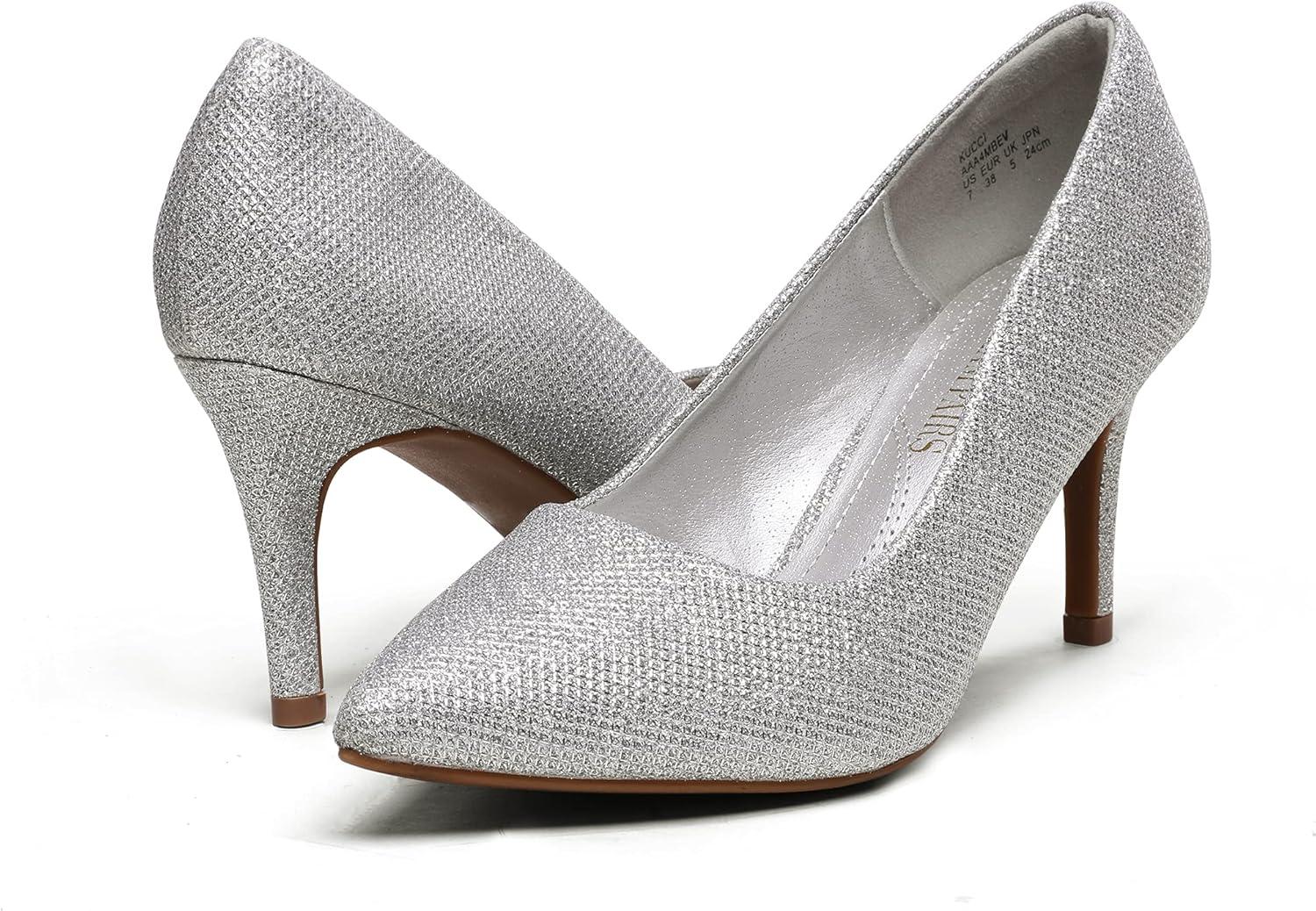 imageDREAM PAIRS Womens High Stiletto Heels Closed Pointed Toe Dress Pumps Shoes for Wedding Work Office Business 3 InchesSilverGlitter