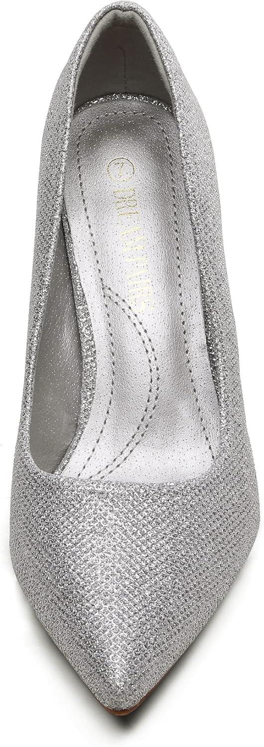 imageDREAM PAIRS Womens High Stiletto Heels Closed Pointed Toe Dress Pumps Shoes for Wedding Work Office Business 3 InchesSilverGlitter