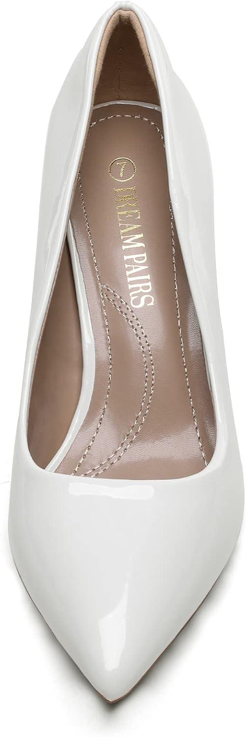 imageDREAM PAIRS Womens High Stiletto Heels Closed Pointed Toe Dress Pumps Shoes for Wedding Work Office Business 3 InchesWhitePat