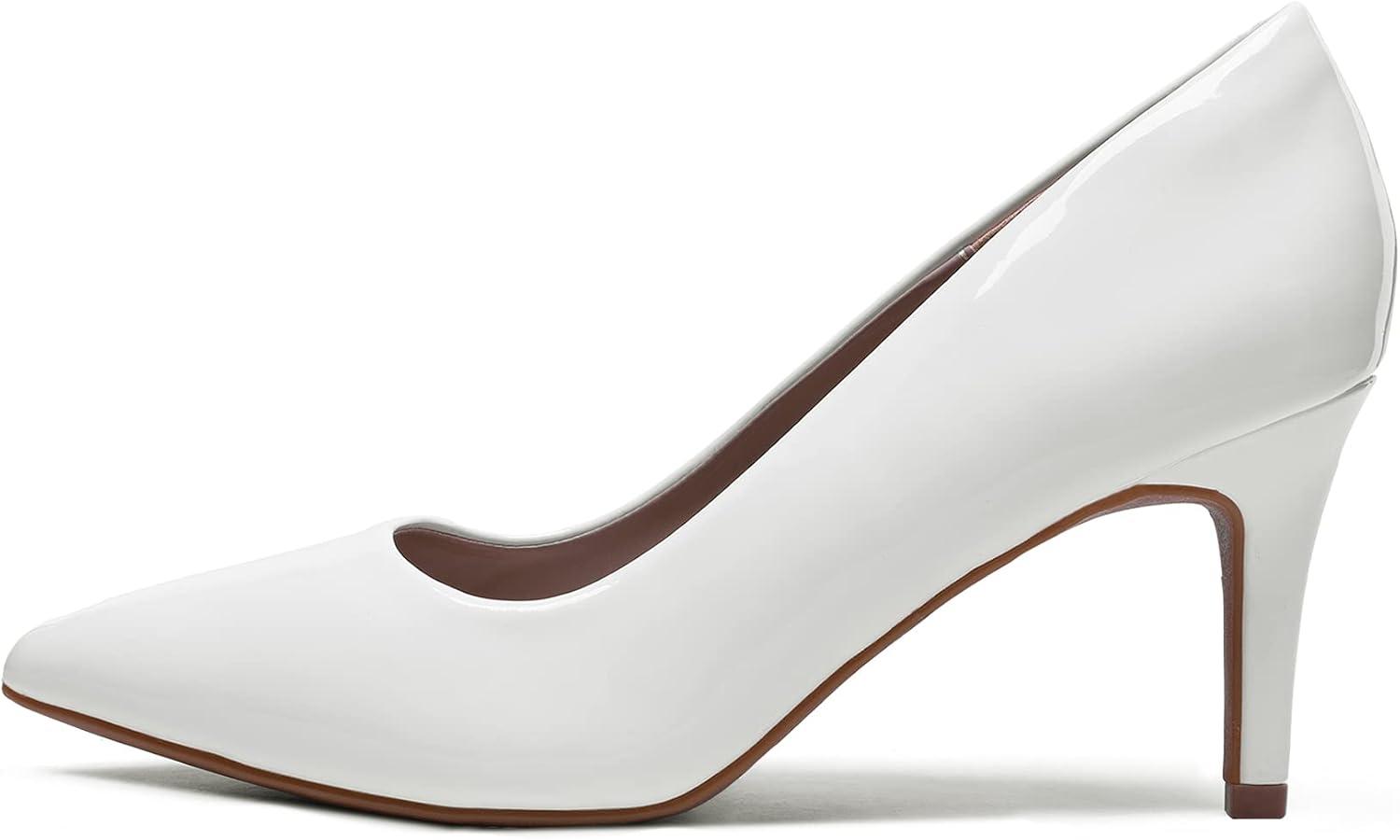 imageDREAM PAIRS Womens High Stiletto Heels Closed Pointed Toe Dress Pumps Shoes for Wedding Work Office Business 3 InchesWhitePat