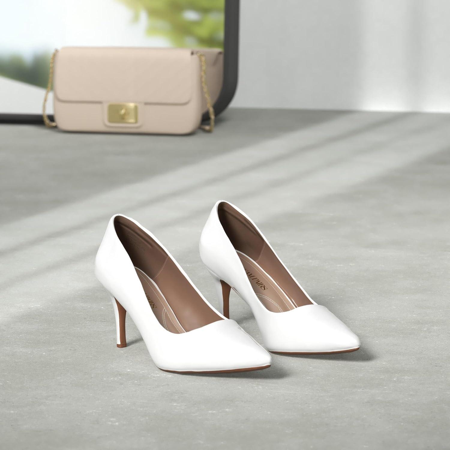 imageDREAM PAIRS Womens High Stiletto Heels Closed Pointed Toe Dress Pumps Shoes for Wedding Work Office Business 3 InchesWhitePat