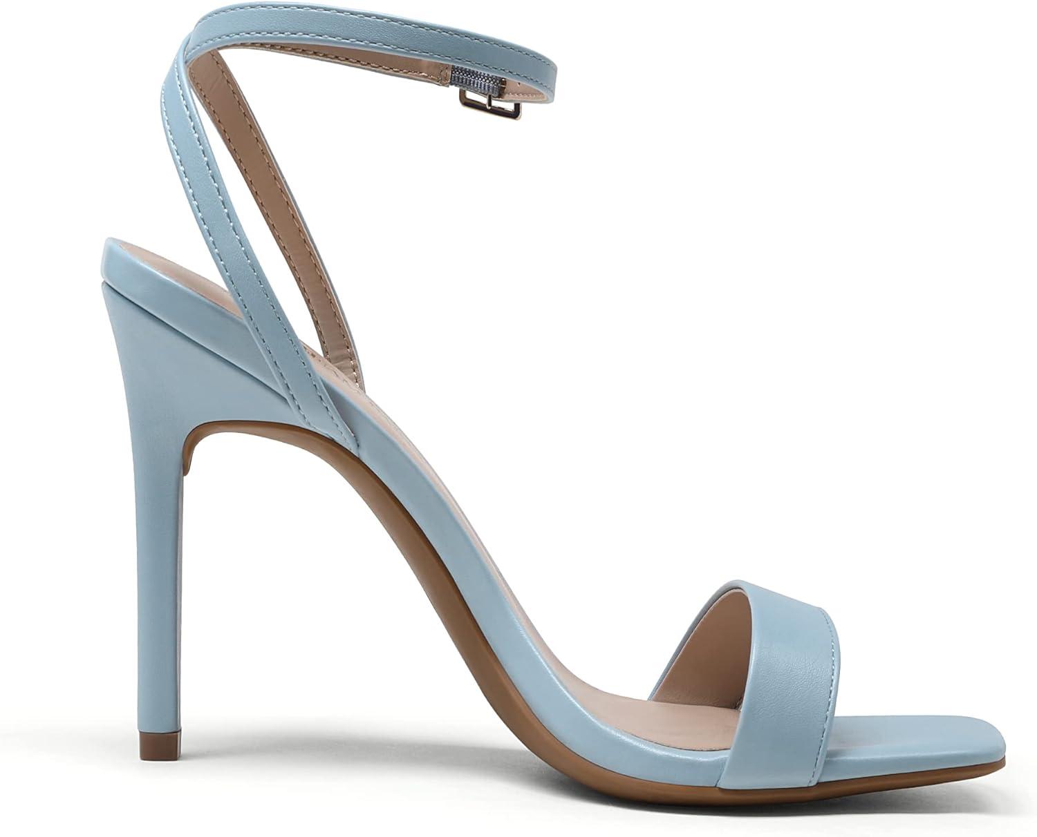 imageDREAM PAIRS Womens High Stilettos Open Square Toe Ankle Strap Heels Sexy Comfort Strappy Dress Shoes Wedding Bridal Pumps SandalsBabyBlue