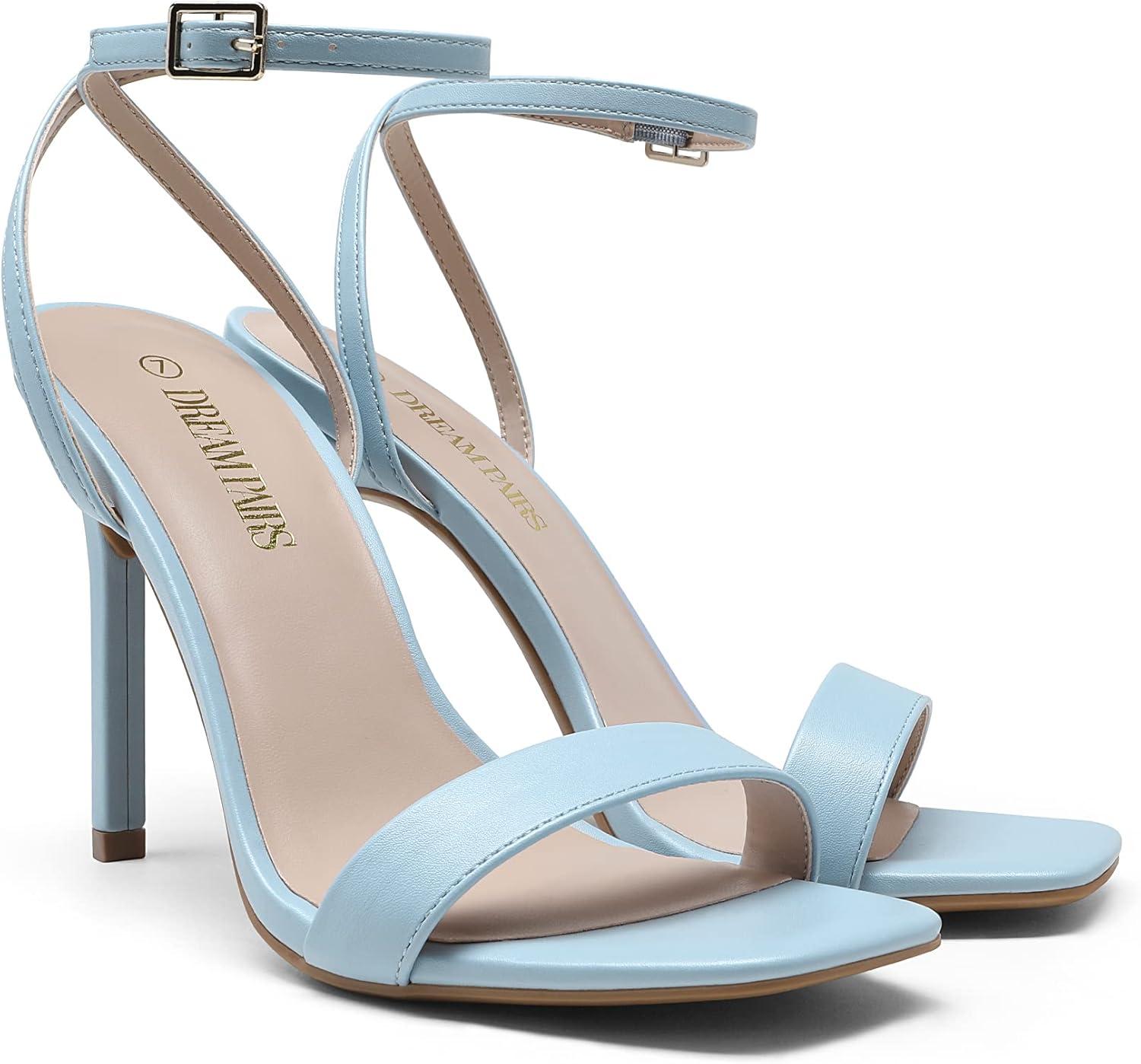 imageDREAM PAIRS Womens High Stilettos Open Square Toe Ankle Strap Heels Sexy Comfort Strappy Dress Shoes Wedding Bridal Pumps SandalsBabyBlue