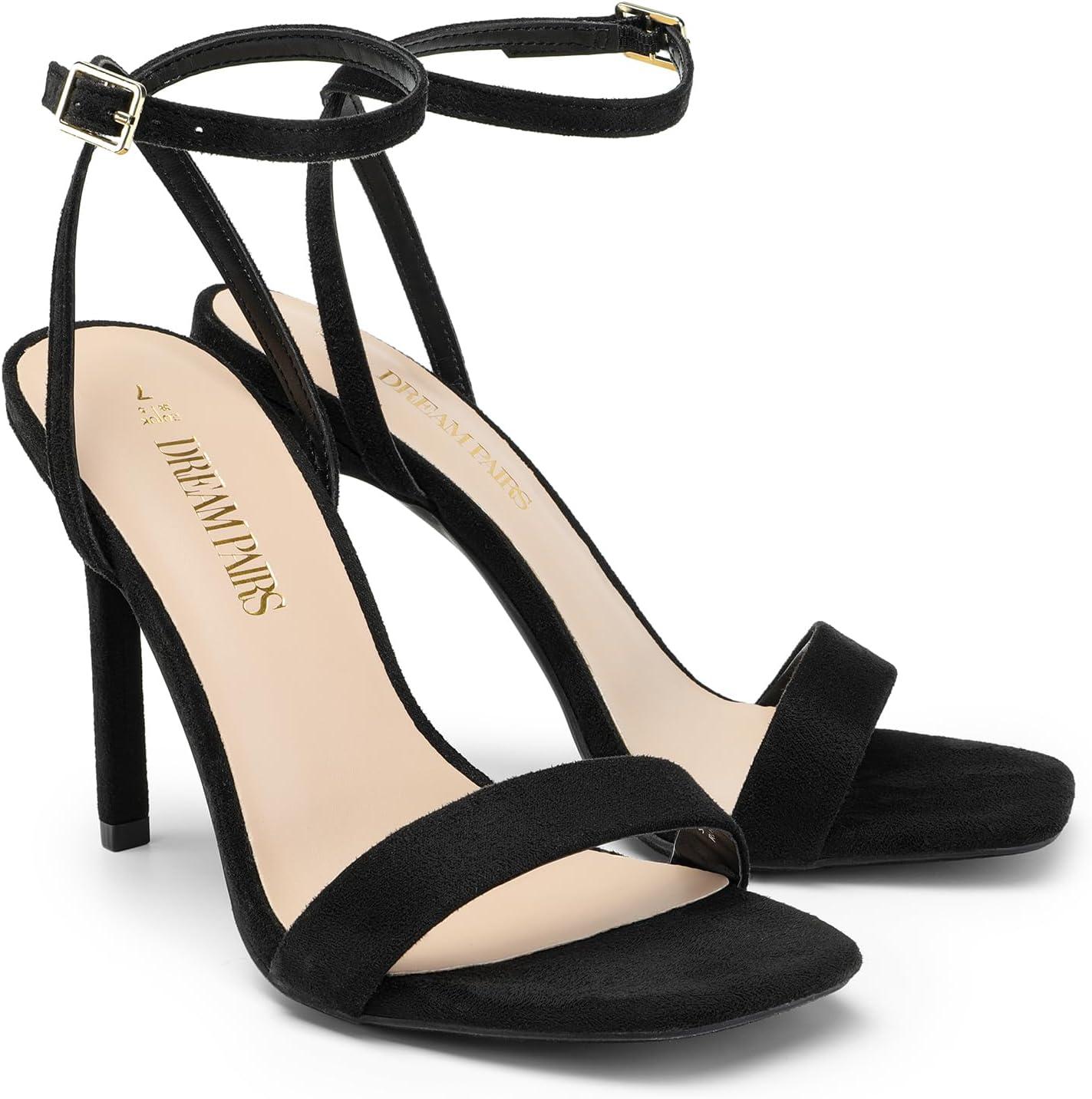 imageDREAM PAIRS Womens High Stilettos Open Square Toe Ankle Strap Heels Sexy Comfort Strappy Dress Shoes Wedding Bridal Pumps SandalsBlacksuede