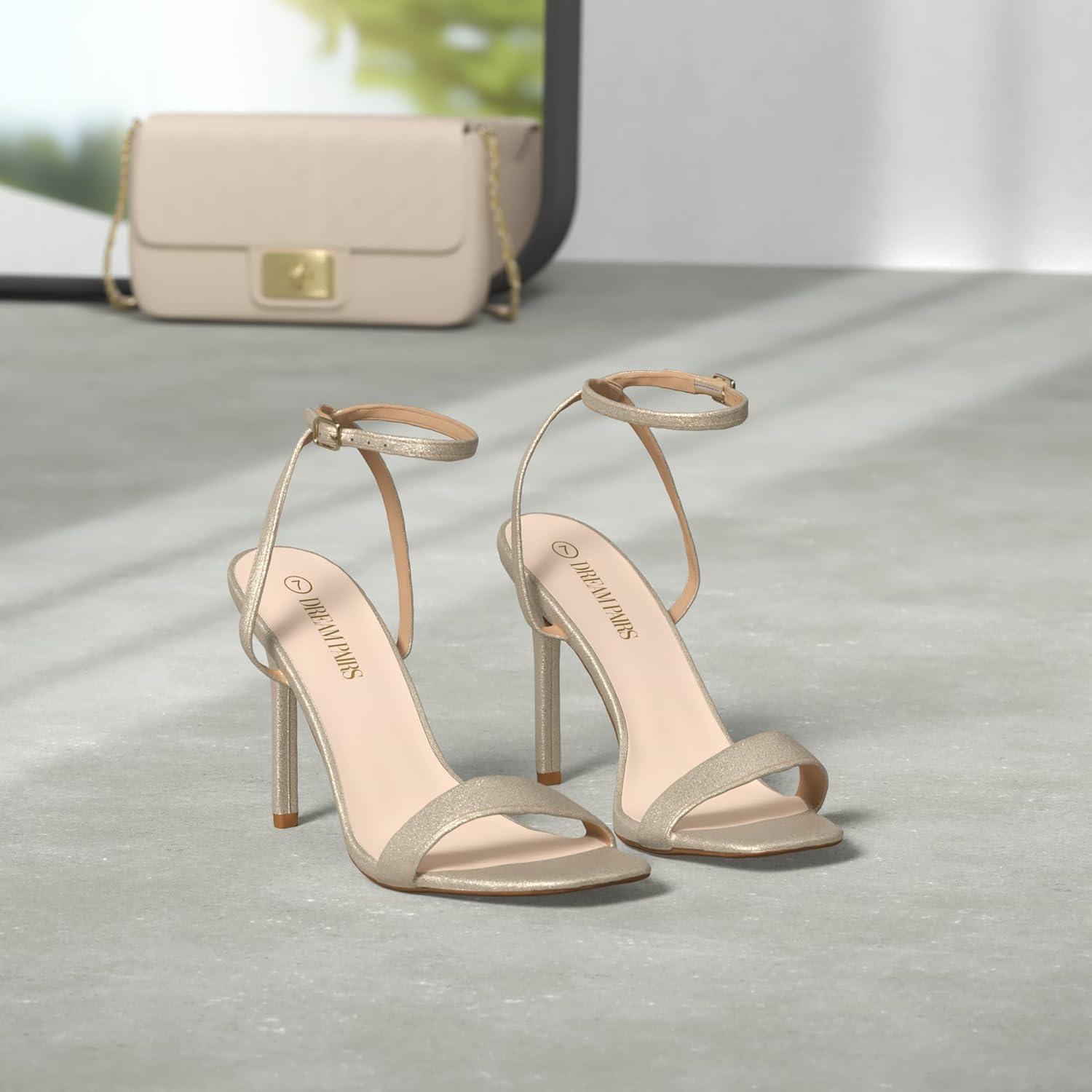 imageDREAM PAIRS Womens High Stilettos Open Square Toe Ankle Strap Heels Sexy Comfort Strappy Dress Shoes Wedding Bridal Pumps SandalsGold