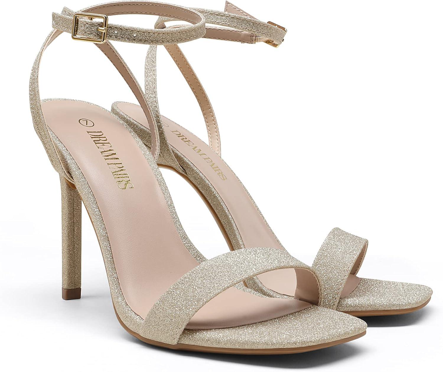 imageDREAM PAIRS Womens High Stilettos Open Square Toe Ankle Strap Heels Sexy Comfort Strappy Dress Shoes Wedding Bridal Pumps SandalsGold