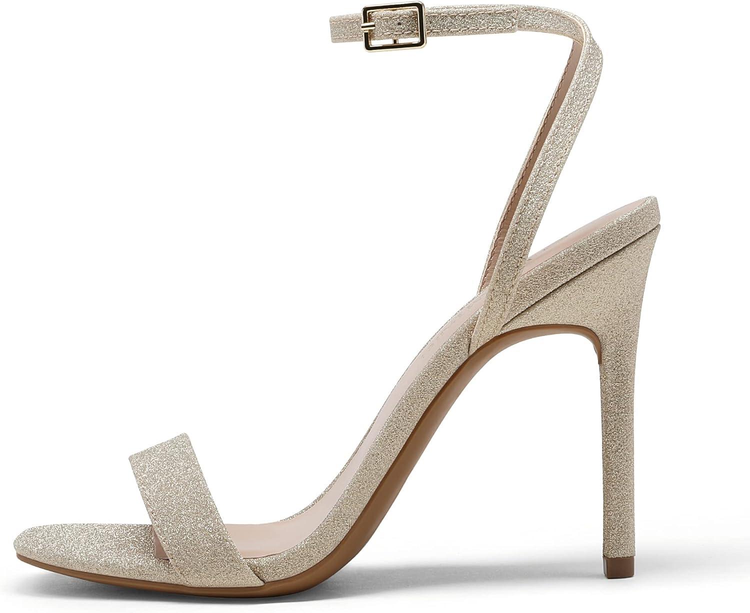 imageDREAM PAIRS Womens High Stilettos Open Square Toe Ankle Strap Heels Sexy Comfort Strappy Dress Shoes Wedding Bridal Pumps SandalsGold