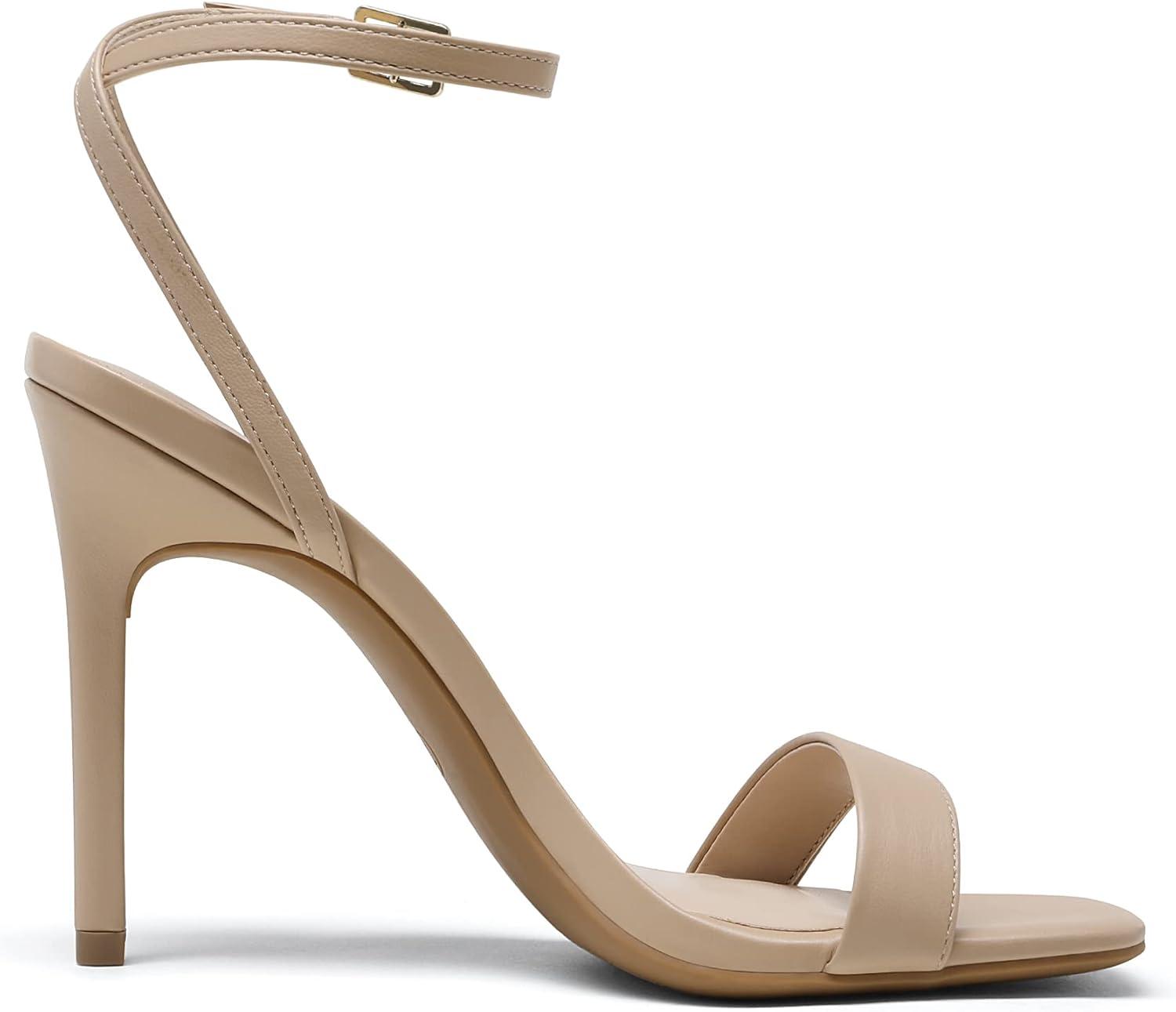 imageDREAM PAIRS Womens High Stilettos Open Square Toe Ankle Strap Heels Sexy Comfort Strappy Dress Shoes Wedding Bridal Pumps SandalsNude