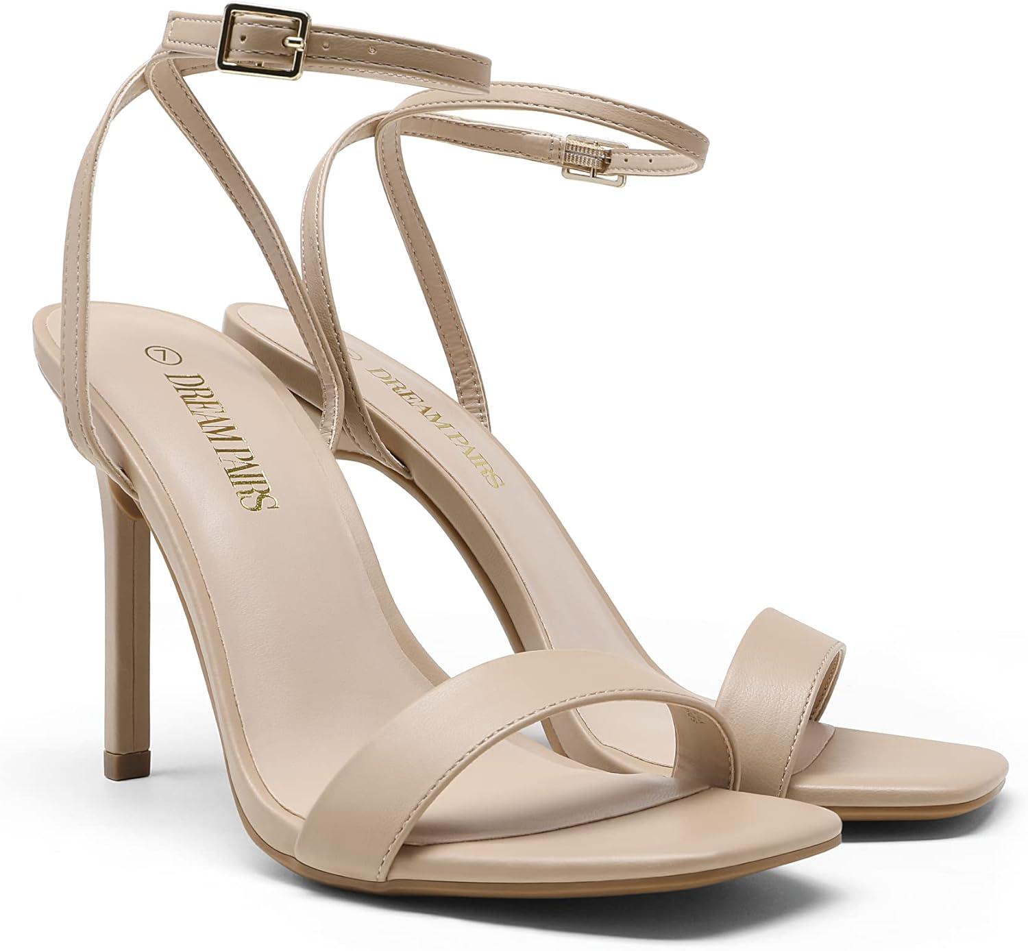 imageDREAM PAIRS Womens High Stilettos Open Square Toe Ankle Strap Heels Sexy Comfort Strappy Dress Shoes Wedding Bridal Pumps SandalsNude