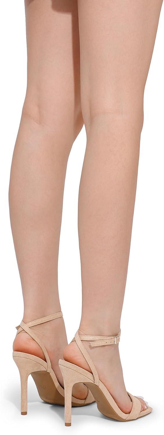 imageDREAM PAIRS Womens High Stilettos Open Square Toe Ankle Strap Heels Sexy Comfort Strappy Dress Shoes Wedding Bridal Pumps SandalsNudesuede