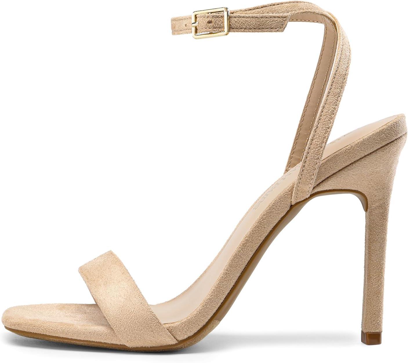 imageDREAM PAIRS Womens High Stilettos Open Square Toe Ankle Strap Heels Sexy Comfort Strappy Dress Shoes Wedding Bridal Pumps SandalsNudesuede