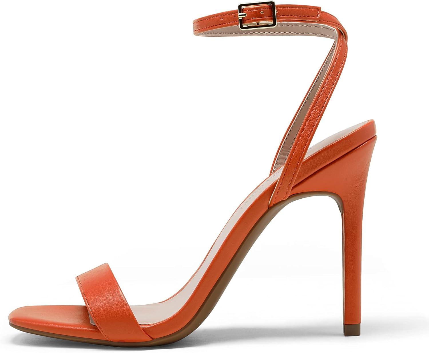 imageDREAM PAIRS Womens High Stilettos Open Square Toe Ankle Strap Heels Sexy Comfort Strappy Dress Shoes Wedding Bridal Pumps SandalsOrange
