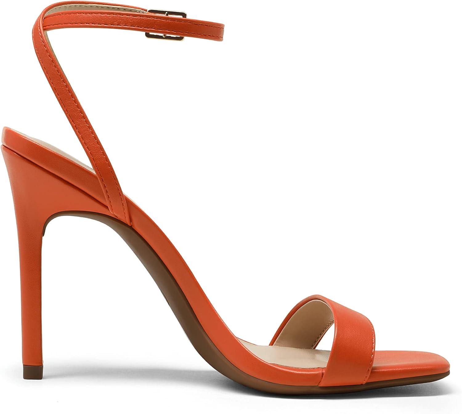 imageDREAM PAIRS Womens High Stilettos Open Square Toe Ankle Strap Heels Sexy Comfort Strappy Dress Shoes Wedding Bridal Pumps SandalsOrange