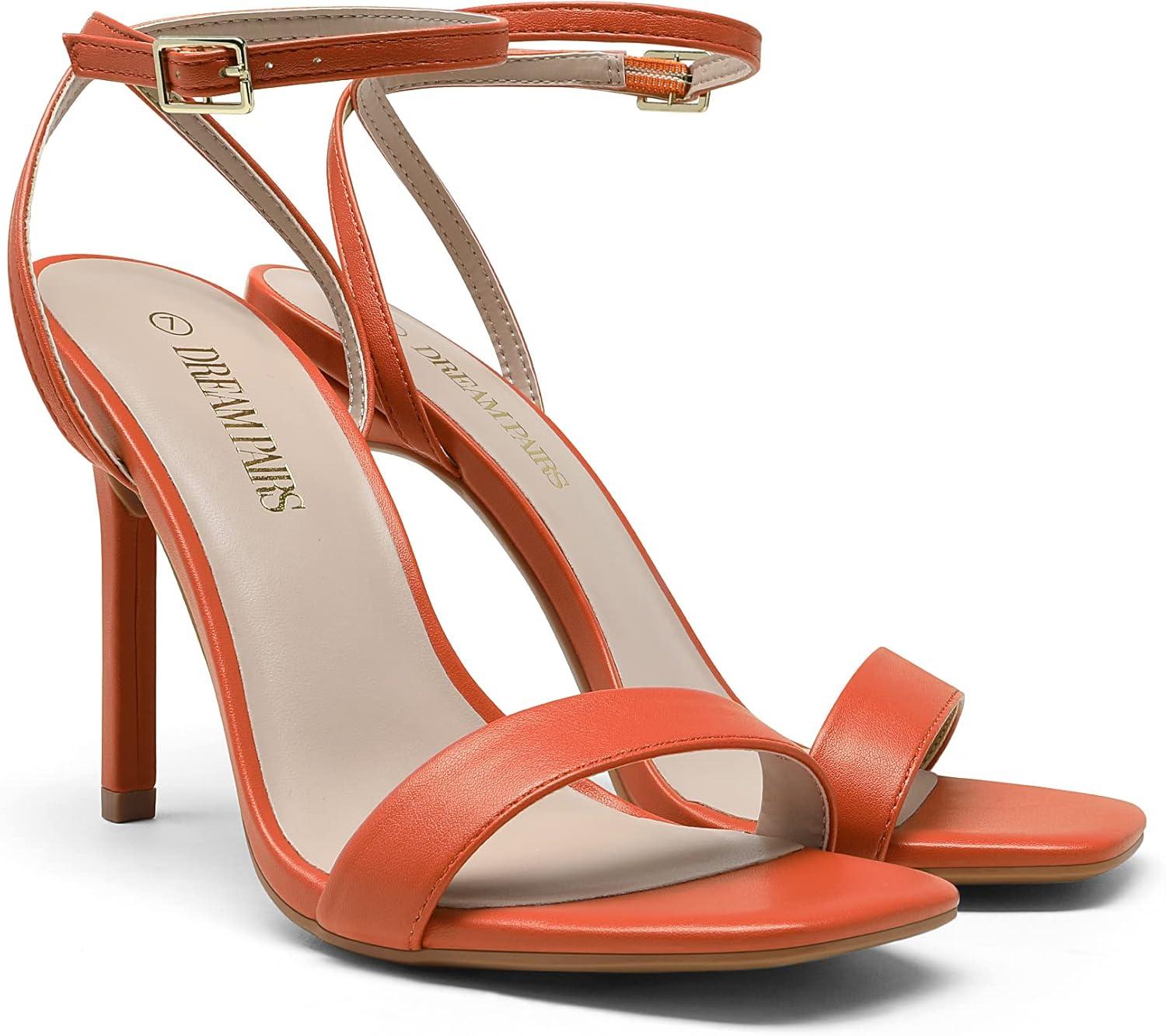 imageDREAM PAIRS Womens High Stilettos Open Square Toe Ankle Strap Heels Sexy Comfort Strappy Dress Shoes Wedding Bridal Pumps SandalsOrange
