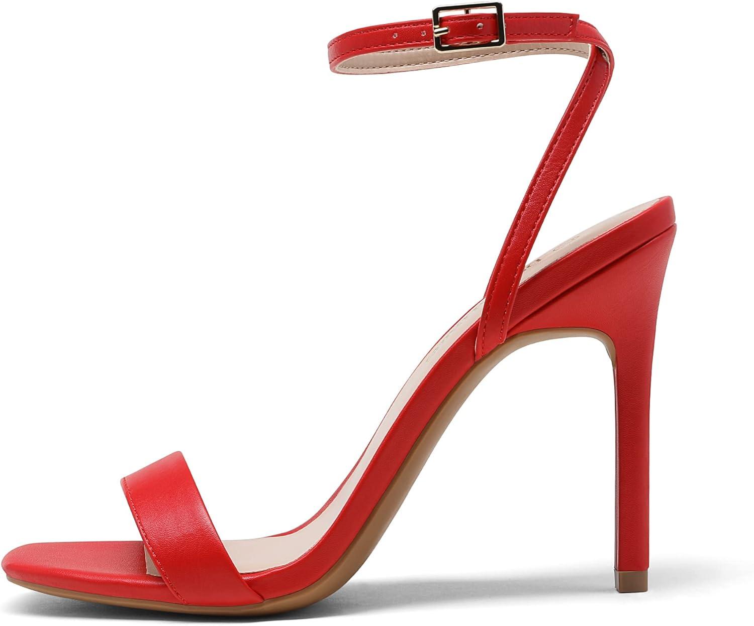 imageDREAM PAIRS Womens High Stilettos Open Square Toe Ankle Strap Heels Sexy Comfort Strappy Dress Shoes Wedding Bridal Pumps SandalsRed