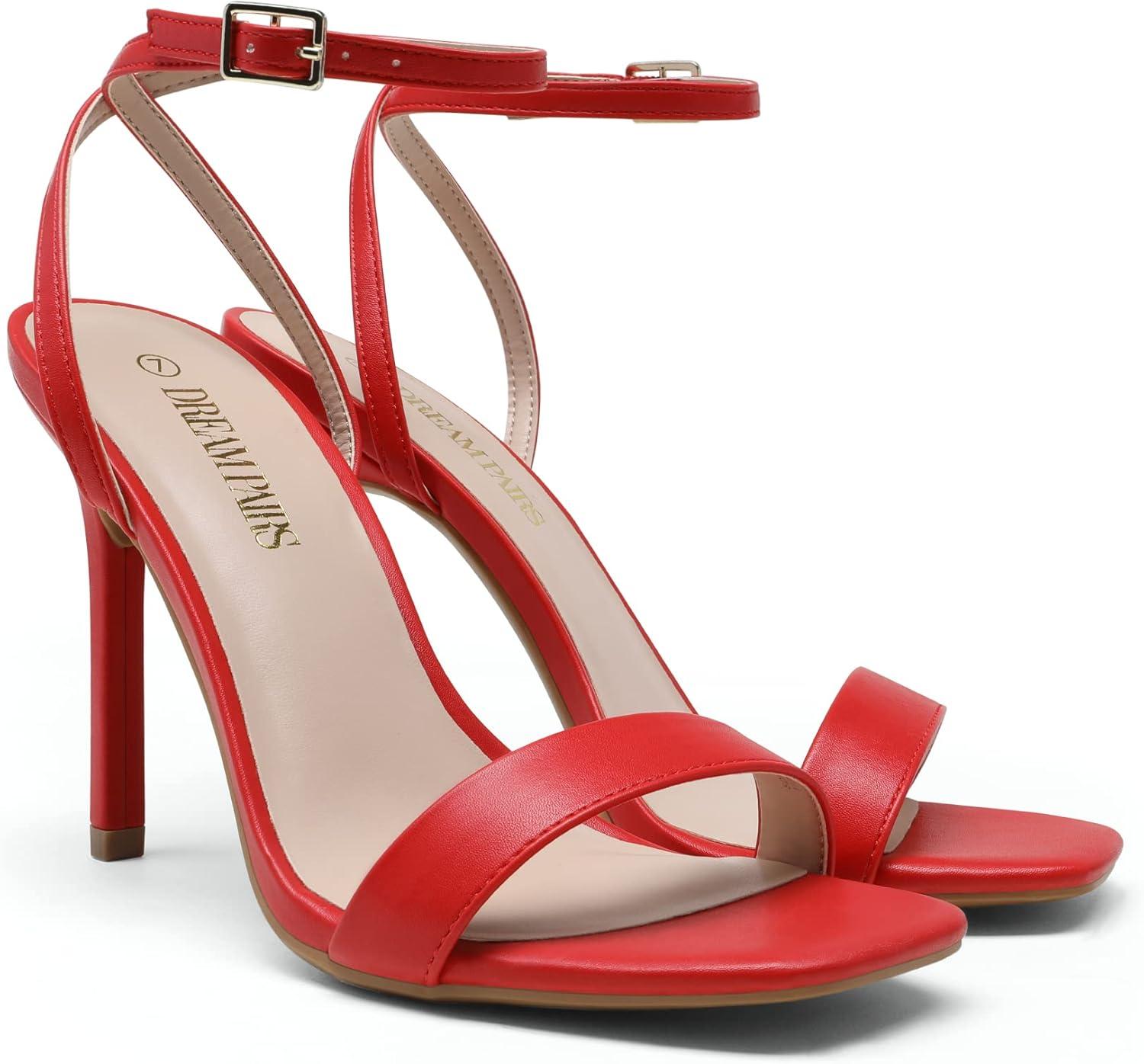 imageDREAM PAIRS Womens High Stilettos Open Square Toe Ankle Strap Heels Sexy Comfort Strappy Dress Shoes Wedding Bridal Pumps SandalsRed