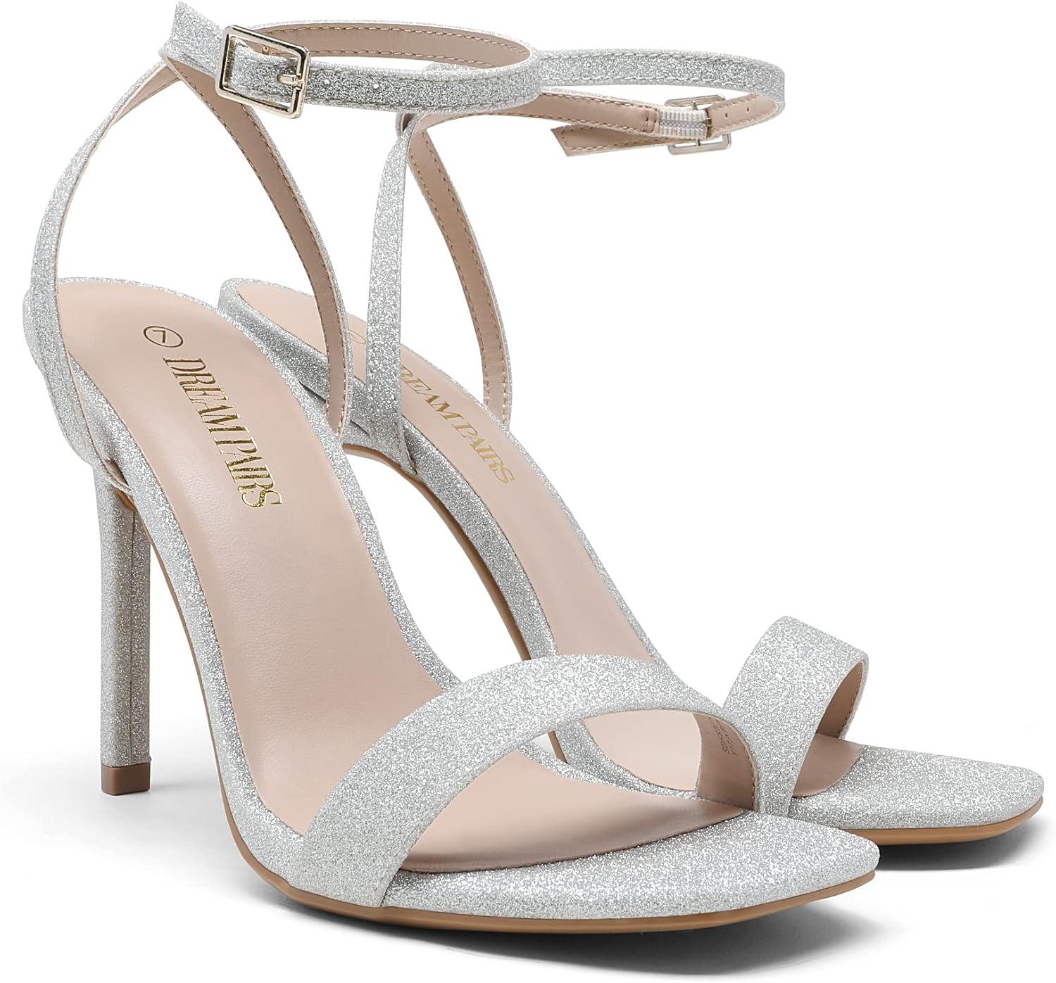 imageDREAM PAIRS Womens High Stilettos Open Square Toe Ankle Strap Heels Sexy Comfort Strappy Dress Shoes Wedding Bridal Pumps SandalsSilver