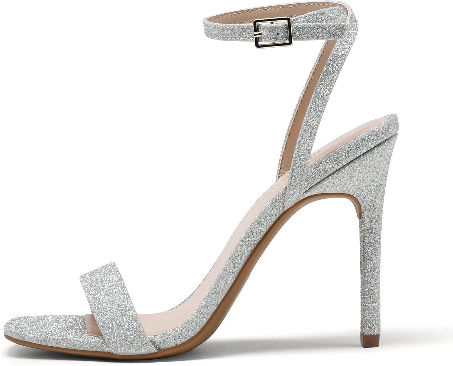 imageDREAM PAIRS Womens High Stilettos Open Square Toe Ankle Strap Heels Sexy Comfort Strappy Dress Shoes Wedding Bridal Pumps SandalsSilver