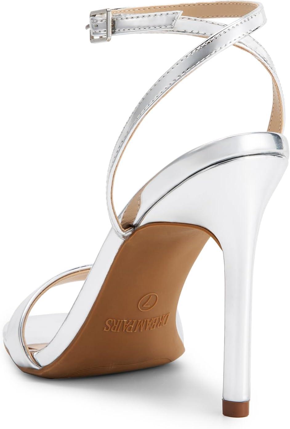 imageDREAM PAIRS Womens High Stilettos Open Square Toe Ankle Strap Heels Sexy Comfort Strappy Dress Shoes Wedding Bridal Pumps SandalsSilverpat