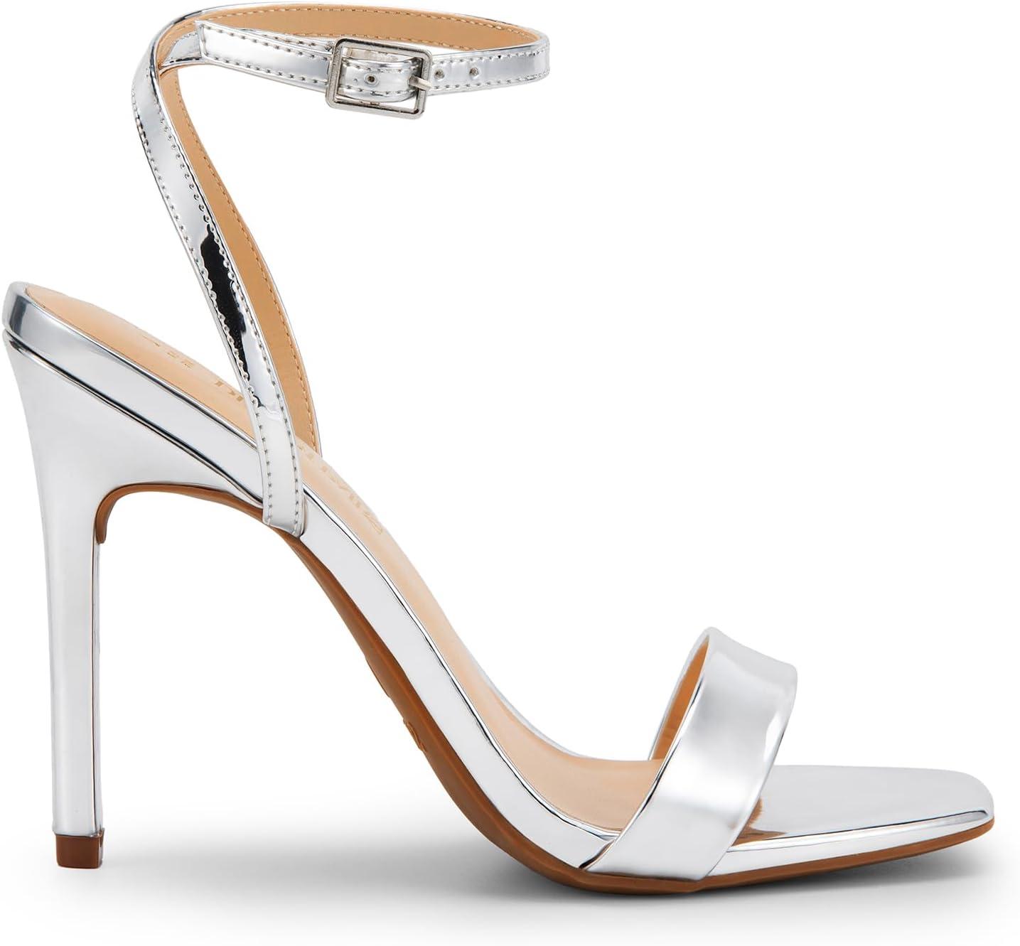 imageDREAM PAIRS Womens High Stilettos Open Square Toe Ankle Strap Heels Sexy Comfort Strappy Dress Shoes Wedding Bridal Pumps SandalsSilverpat