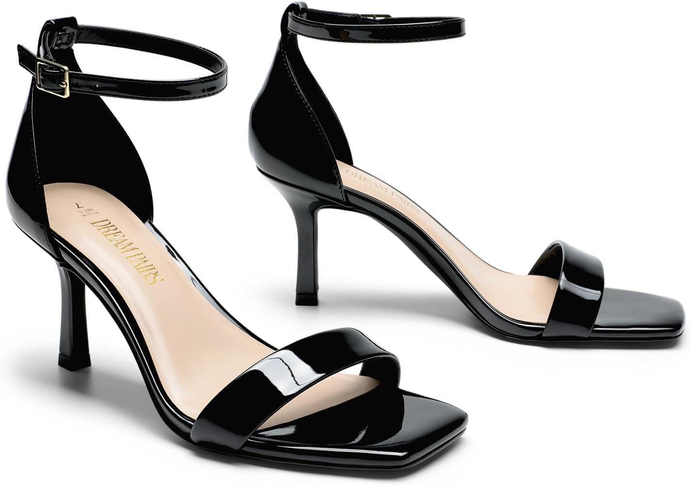 imageDREAM PAIRS Womens High Stilettos Open Square Toe Ankle Strap Heels Sexy Fashion Comfort Dress Shoes Wedding Bridal Pumps Heeled SandalsBlackpat