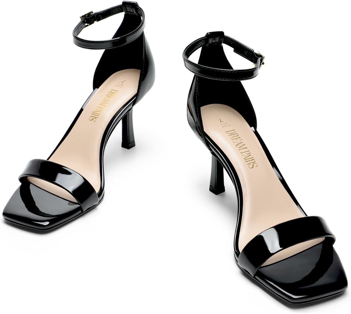 imageDREAM PAIRS Womens High Stilettos Open Square Toe Ankle Strap Heels Sexy Fashion Comfort Dress Shoes Wedding Bridal Pumps Heeled SandalsBlackpat