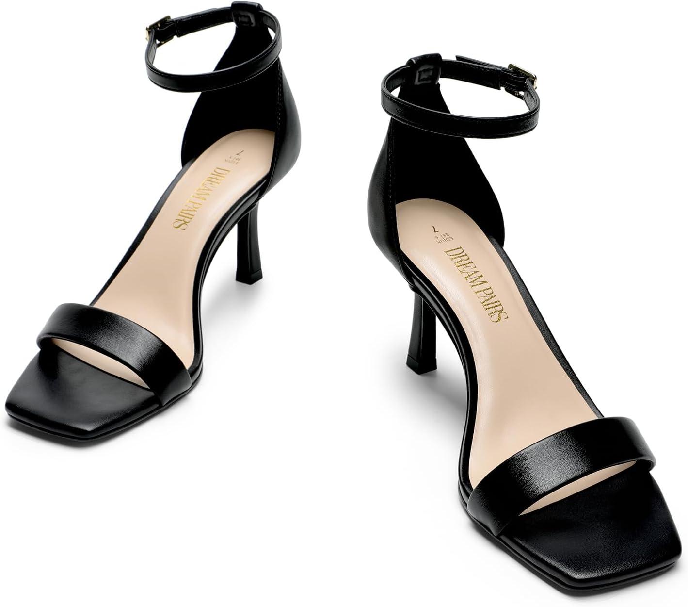 imageDREAM PAIRS Womens High Stilettos Open Square Toe Ankle Strap Heels Sexy Fashion Comfort Dress Shoes Wedding Bridal Pumps Heeled SandalsBlackpu