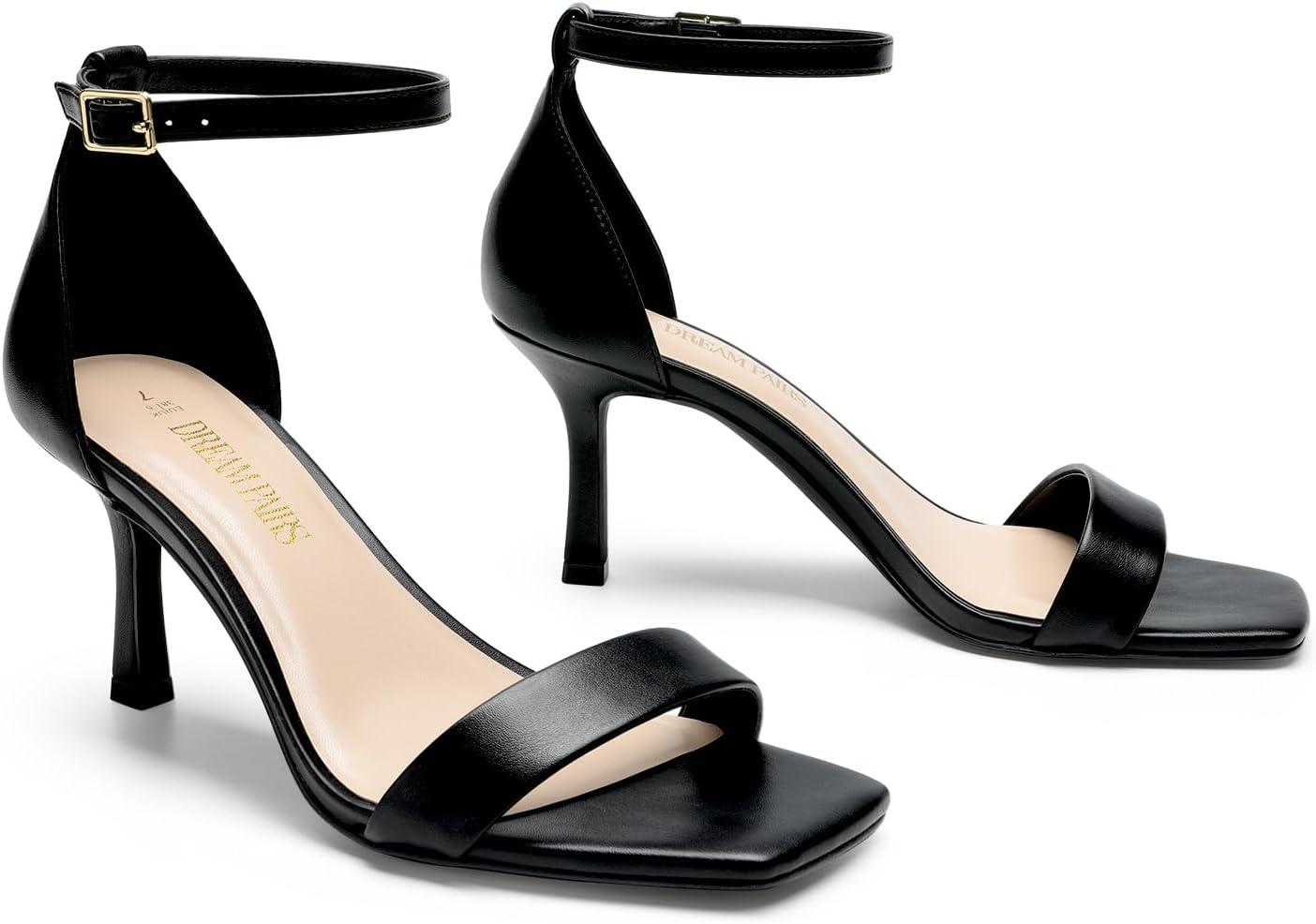 imageDREAM PAIRS Womens High Stilettos Open Square Toe Ankle Strap Heels Sexy Fashion Comfort Dress Shoes Wedding Bridal Pumps Heeled SandalsBlackpu