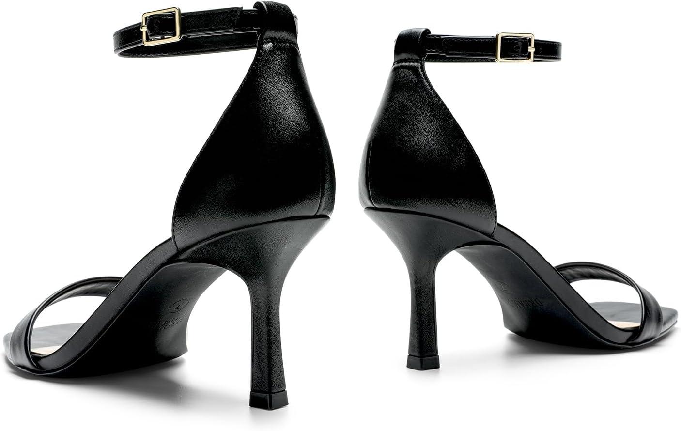 imageDREAM PAIRS Womens High Stilettos Open Square Toe Ankle Strap Heels Sexy Fashion Comfort Dress Shoes Wedding Bridal Pumps Heeled SandalsBlackpu
