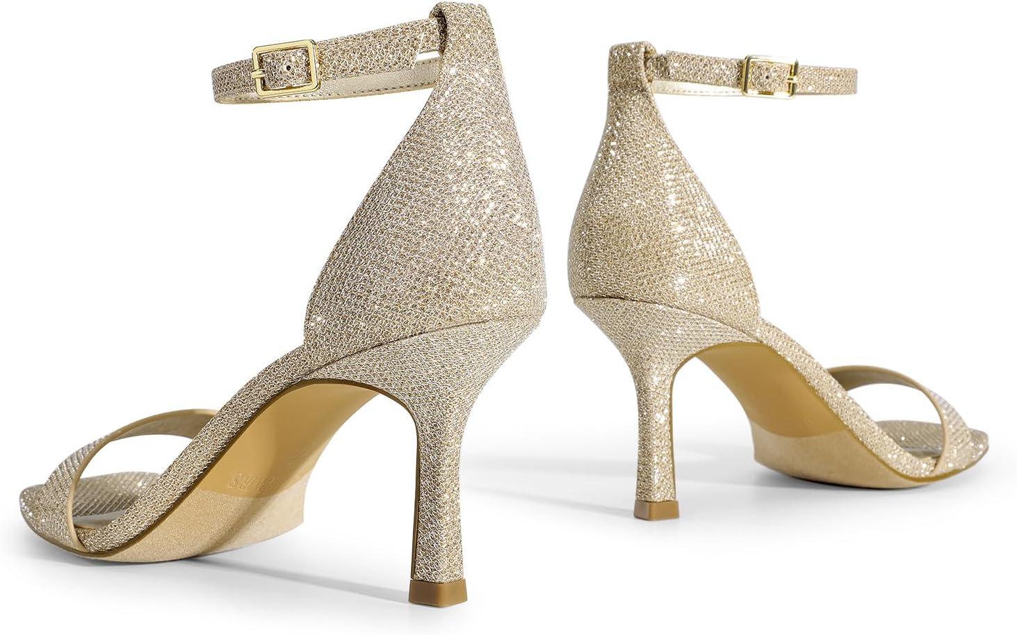imageDREAM PAIRS Womens High Stilettos Open Square Toe Ankle Strap Heels Sexy Fashion Comfort Dress Shoes Wedding Bridal Pumps Heeled SandalsGoldglitter