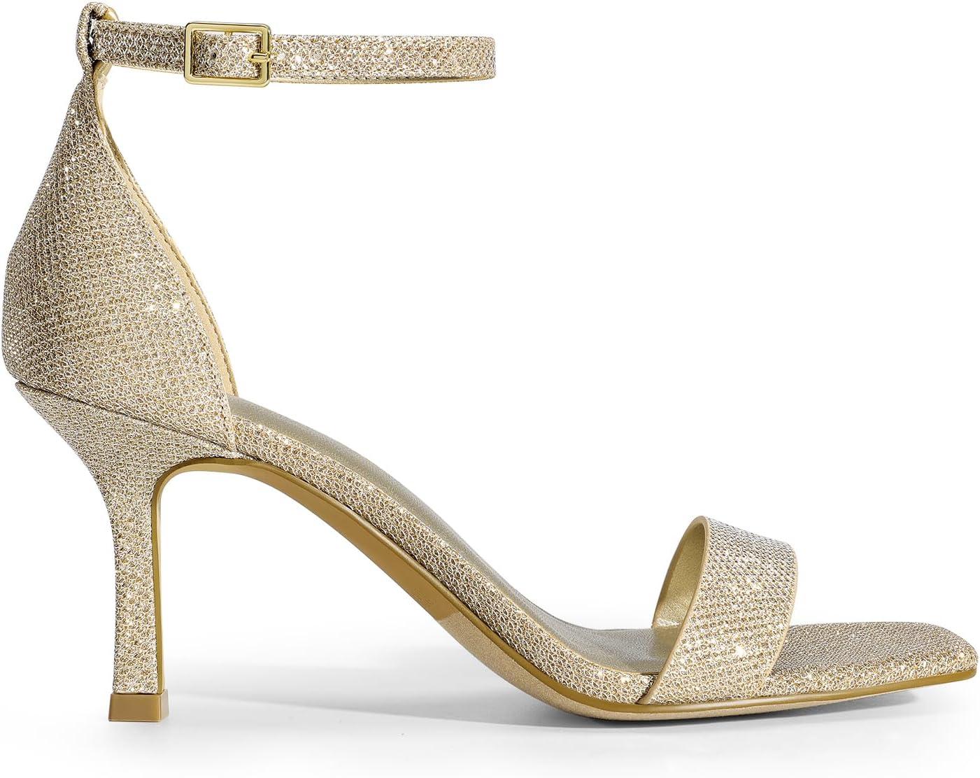 imageDREAM PAIRS Womens High Stilettos Open Square Toe Ankle Strap Heels Sexy Fashion Comfort Dress Shoes Wedding Bridal Pumps Heeled SandalsGoldglitter