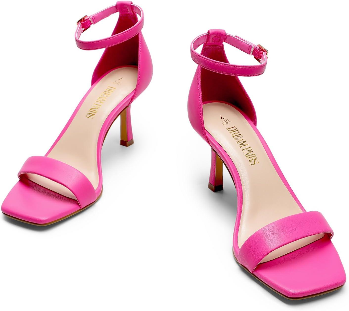 imageDREAM PAIRS Womens High Stilettos Open Square Toe Ankle Strap Heels Sexy Fashion Comfort Dress Shoes Wedding Bridal Pumps Heeled SandalsHot Pinkpu