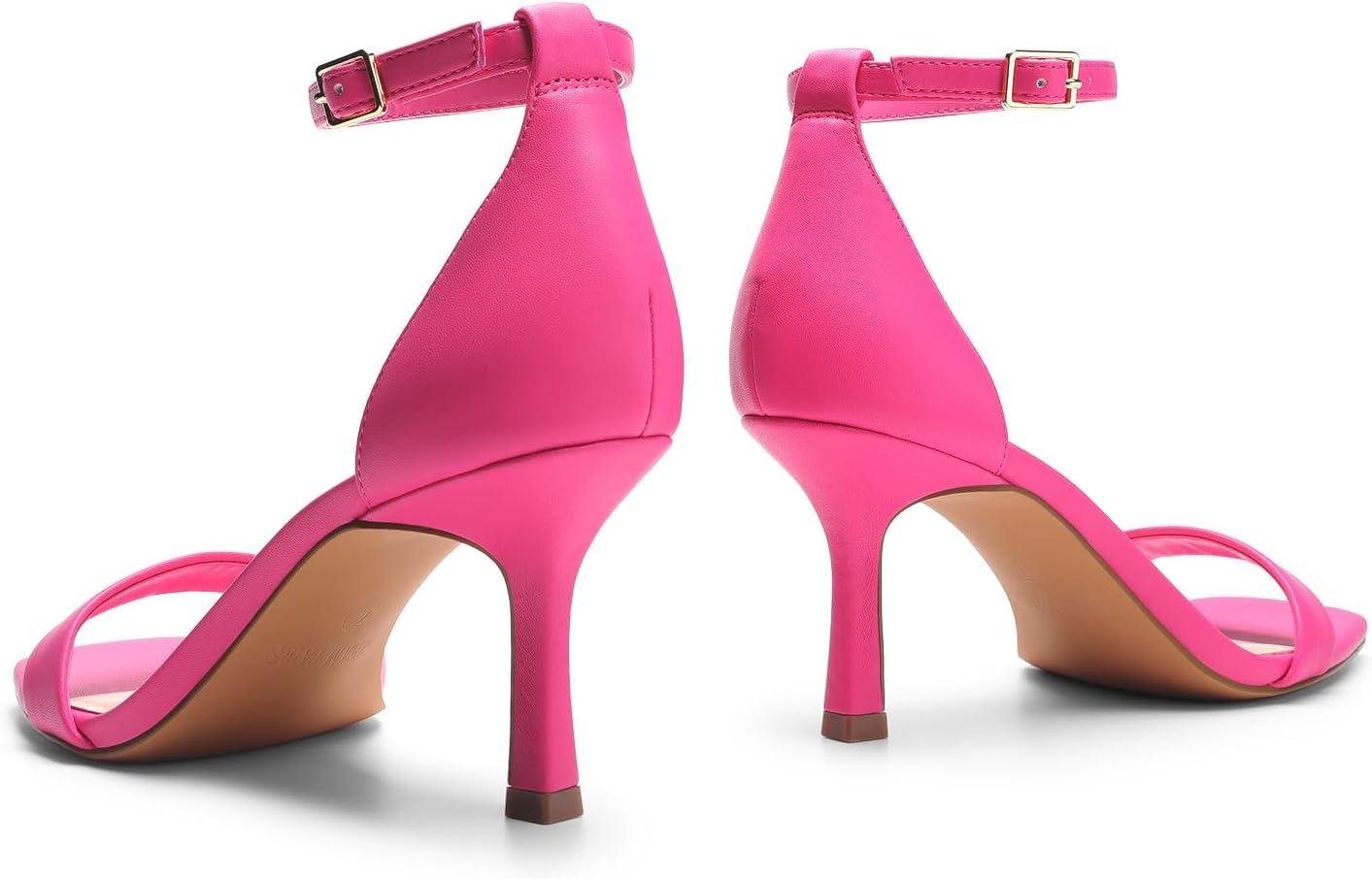 imageDREAM PAIRS Womens High Stilettos Open Square Toe Ankle Strap Heels Sexy Fashion Comfort Dress Shoes Wedding Bridal Pumps Heeled SandalsHot Pinkpu